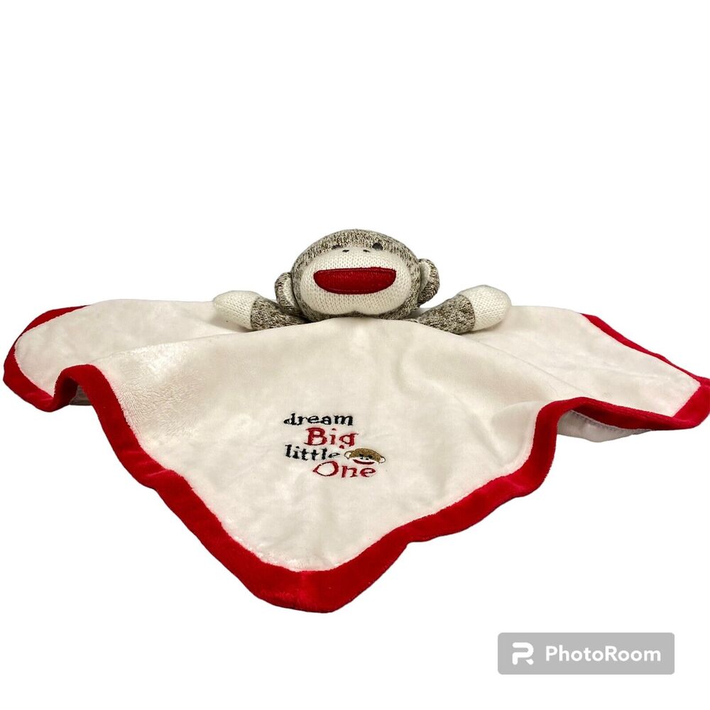 Baby Starters Dream Big Little One Sock Monkey Lovey Plush Satin Blanket Rattle